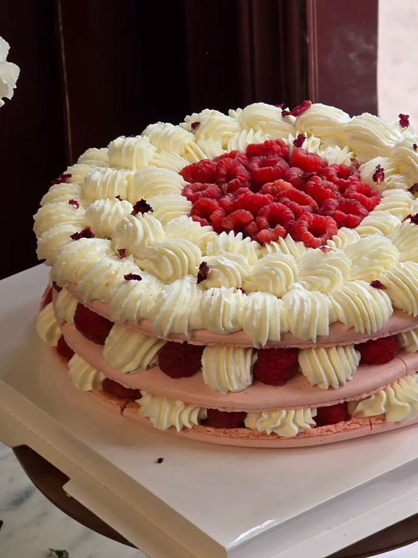 An Ispahan-style macaron sourced for a client &mdash; slow craft