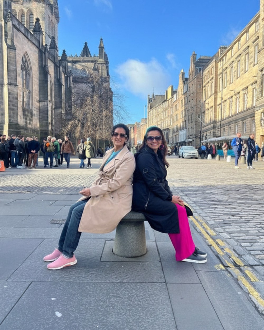 Sangeeta Lund and Navya Raheja, founders of Tattva Studio Global, photographed on the Royal Mile in Edinburgh