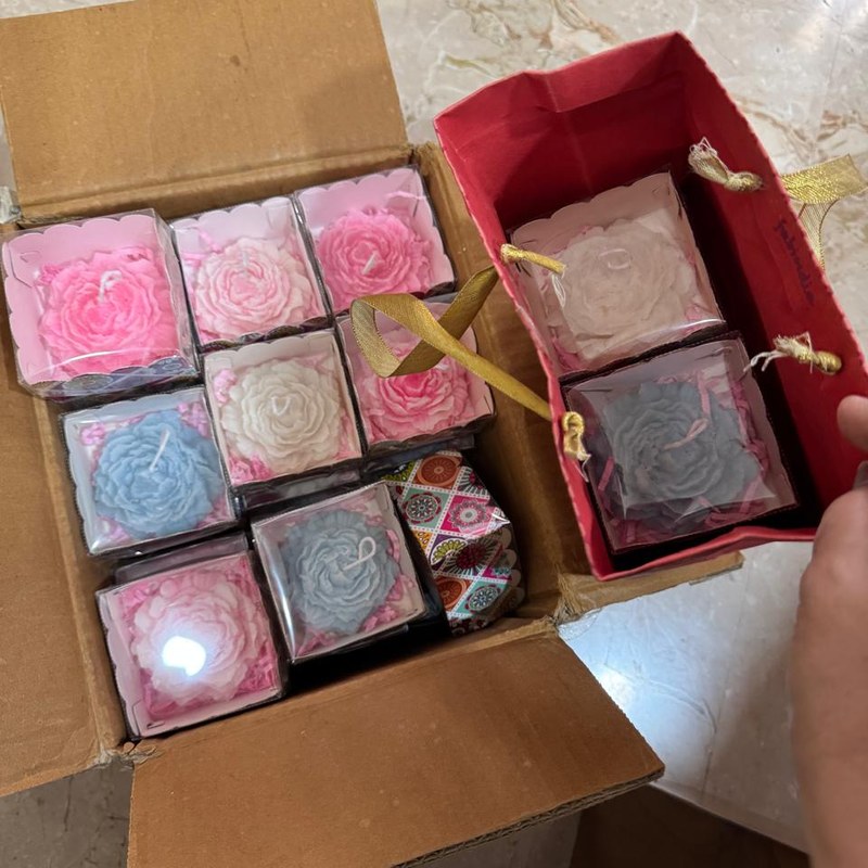 Hand-poured peony candles personalised for the Saasumaa Shower